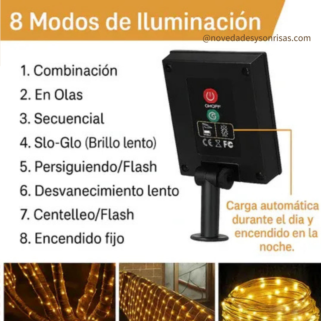 🎄LUCES LED 50Metros + PANEL SOLAR + CONTROL✨