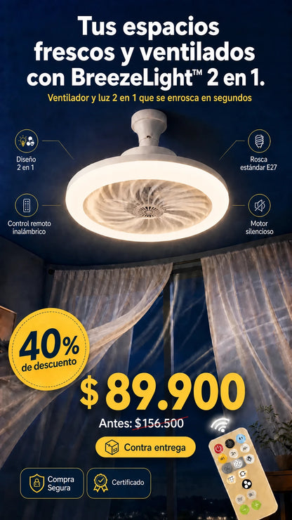 BreezeLight™ - Luz y ventilador en segundos, sin instalación