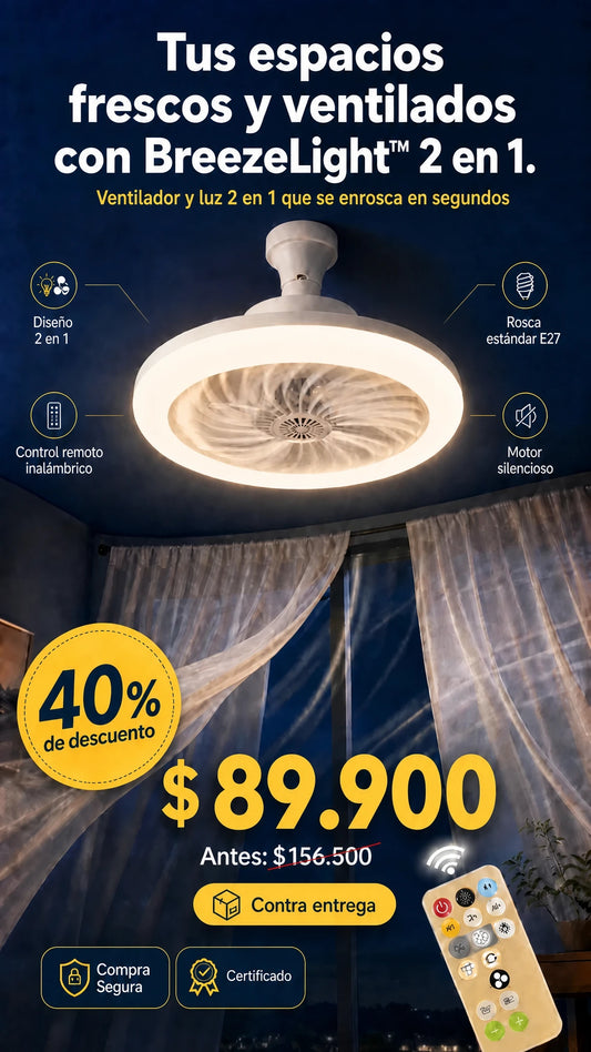 BreezeLight™ - Luz y ventilador en segundos, sin instalación