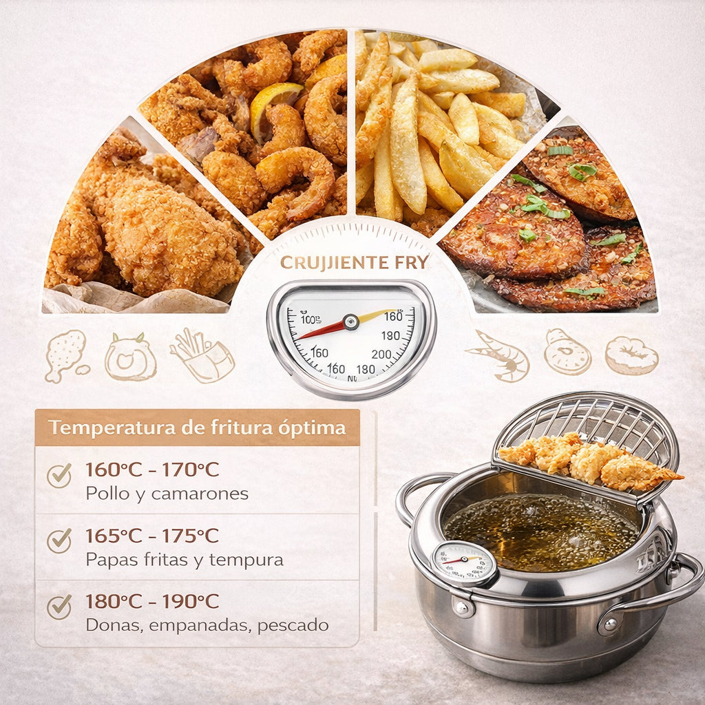 FryMaster™ Acero|| Olla Freidora de Estilo Japonés con Termómetro Integrado