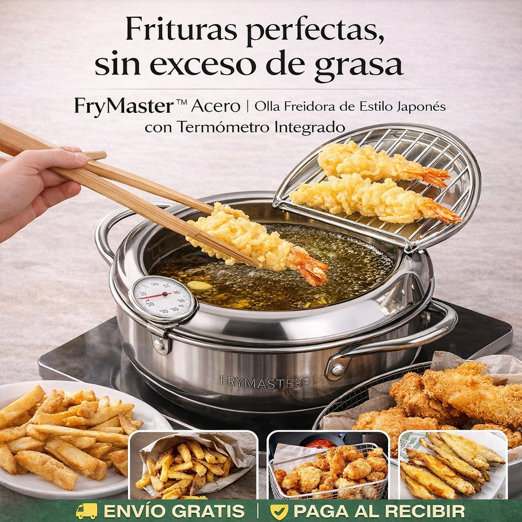 FryMaster™ Acero|| Olla Freidora de Estilo Japonés con Termómetro Integrado