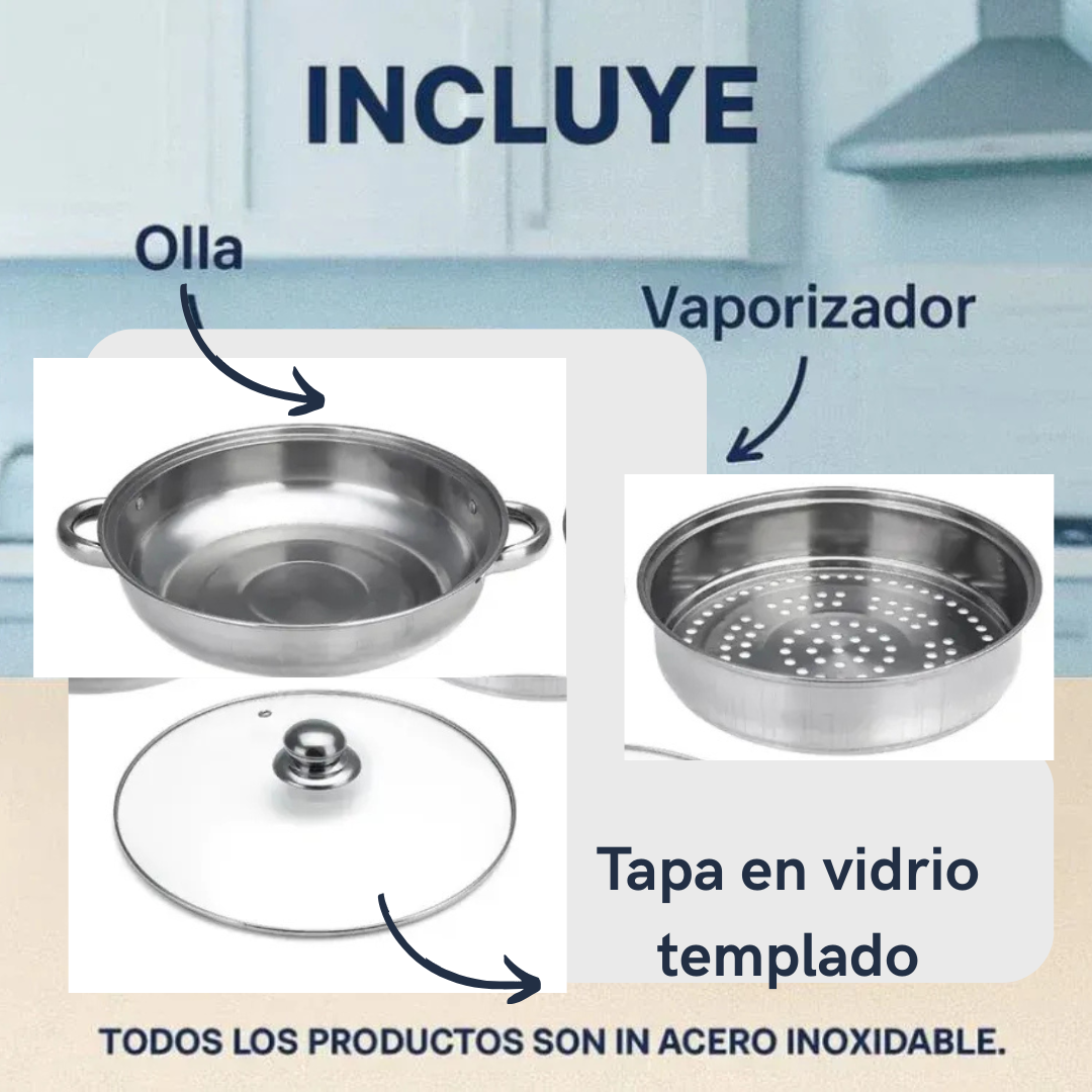 VaporiMaster 3en1 || OLLA VAPORERA EN ACERO INOXIDABLE