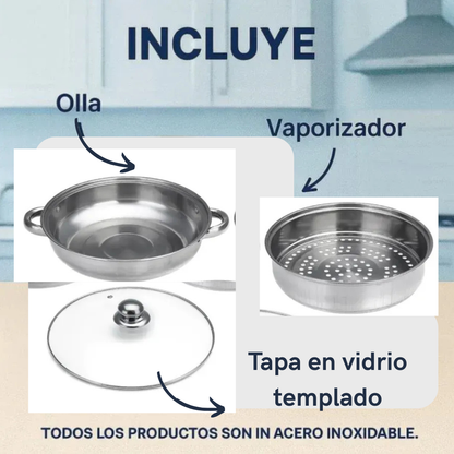 VaporiMaster 3en1 || OLLA VAPORERA EN ACERO INOXIDABLE